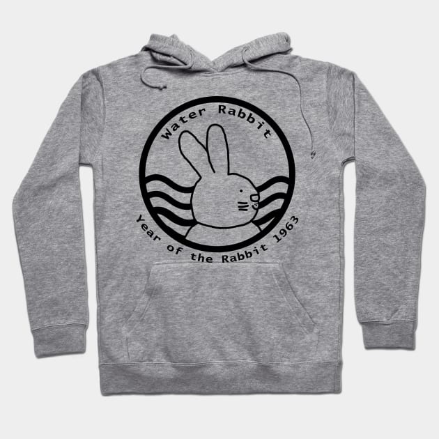 Cute Year of the Rabbit 1963 Water Monochrome Hoodie by ellenhenryart